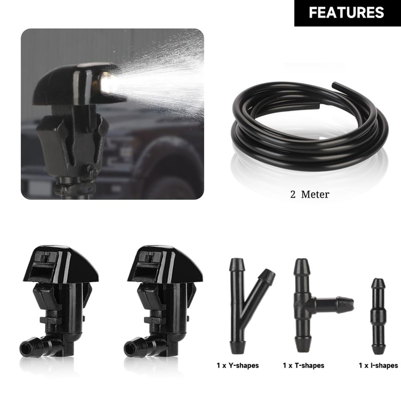 Front Windshield Washer Nozzles Kit 2 Meters Fluid Hose with