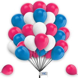 Round Balloons 25 Pack 10 Inch White Pink & Blue for Birthday Decorations, Baby Shower, Engagement, Wedding and Other Festivals