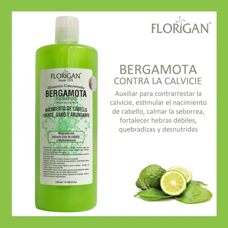 Shampoo Bergamota Crecimiento Del Cabello 1lt. Florigan