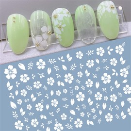 DUOLEIMI Nail Stickers, Cherry Blossoms, Flower Nail Stickers, Sheer, White, Nail Design, Nail Art, Stickers, Flower, Gel Nails, Cute, Spring and Summer, Nail Decoration Parts, Accessories (Set of 4)