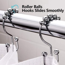 DAWNER Shower Curtain Hooks Rings, Rust Proof Hooks, Metal Easy Glide Double Shower Rings Hooks, Stainless Steel Shower Curtain Hangers for Bathroom Shower Curtains, Set of 12 Hooks, Polished Chrome