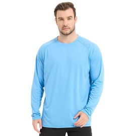 Sillictor Running Tops for Men Long Sleeve UPF 50+ Quick Dry Polyester Sports Gym T Shirts Men UV Sun Protection Tops for Swimming Football Hiking Fishing Shirts,Cool Wicking 3020 Blue L