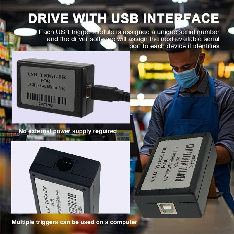 USB Cash Drawer Trigger, Suitable for Direct Connection to PC.