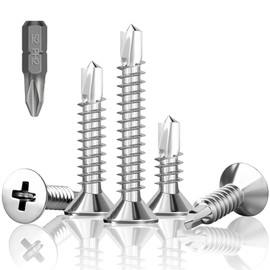 HXJDAM 180pcs Self Tapping Screw, 4.2 * 32mm 410 Stainless Steel Cross Countersunk Drill Tail Self Drilling Screws Wood Screws, Sheet Metal Tek Screws