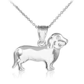 Polished 925 Sterling Silver Weiner Dog Charm Dachshund Pendant Necklace, 16"