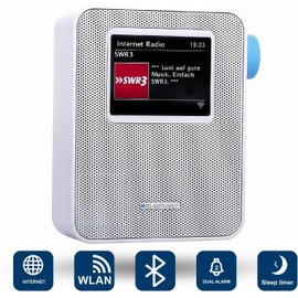 BLAUPUNKT PIB 100 Steckdosen Internetradio, WLAN Empfang, großes Farb-Display, Steckdose Digital Radio mit Bluetooth, Wecker, kleines Steckdosenradio, dimmbar, Senderspeicher, Sleeptimer, Weiß
