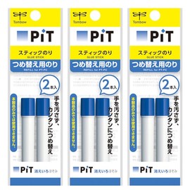 【3個セット】トンボ鉛筆 スティックのり 消えいろピットほそみ用つめ替え 2本入 PR-PC2P + オリジナルロゴ入りシールつき