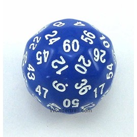 Blue Opaque with White Numbers D60 35mm (1.37in) 1 Die Koplow Games