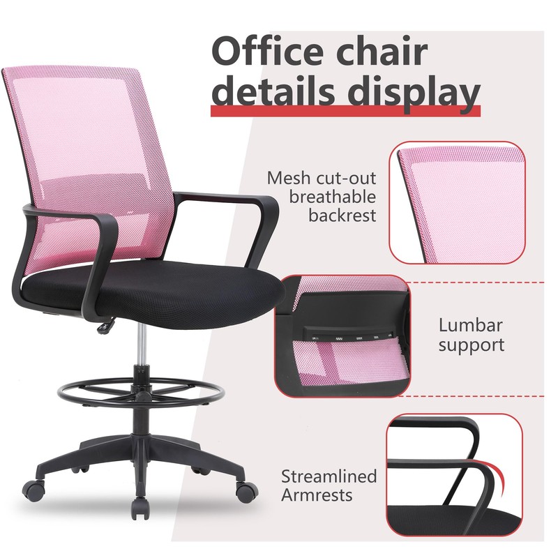 BestOffice Drafting Chair Tall Office Chair Adjustable Swivel Rolling Mesh