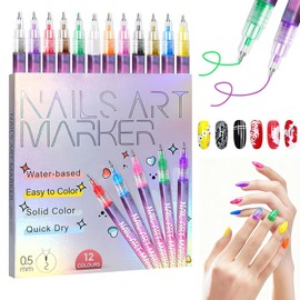 Nail Art Pens 12 Colors Nail Art Markers for Gel Nails | 3D Nail Polish Marker for Painting, DIY Quick Dry Graffiti Dotting Point Liner Pens, Manicure Decoration Tools Gift Set