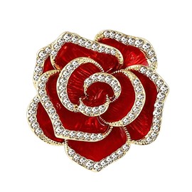 Camellia Flower Brooch Pin for Women Dainty Rhinestone Black Red Floral Brooches Dress Clothing Accessory Wedding Party Jewelry Gift (Red)