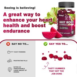 Careleaf Sugar-Free Beet Root Gummies, 500mg – Vegan, Non-GMO, Gelatin-Free, Heart Health & Energy Support with L-Citrulline & Hawthorn, 60 Count