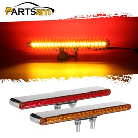 Partsam 2Pcs 12" Red / Amber LED Combo Double Face Truck Semi Trailer Light Bars 20LED Waterproof with Double Studs Sealed Truck Trailer Led Pedestal Turn Signal Stop Tail Marker Clearance Lights 12V