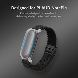 TUDIA Snap On PC Case & Adjustable Braided Magnetic Wristband Compatible with PLAUD NotePin AI Voice Recorder [for 4.8"-9.0" Wrists] Comfort Lightweight Stretchable Strap Secure Accessories - Black