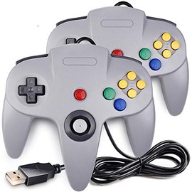 2 Pack Classic N64 Controller, SAFFUN N64 Wired USB PC Game pad Joystick, N64 Bit USB Wired Game Stick Joy pad Controller for Windows PC MAC Linux Raspberry Pi 3 Genesis Higan