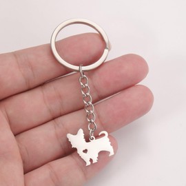 YIQPKUM Yorkshire Terrier Keychain Stainless Steel Dog Puppy Accessories for Women Backpack Gift, silver-plated, M