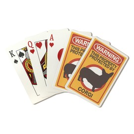 Lantern Press Corgi, Warning (52 Playing Cards, Poker Size Card Deck with Jokers)
