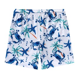 Aueyan Boys Compression Swim Shorts Tropical Board Shorts Teens Boy Swimwear Youth Summer Beach Shorts Crab Printed Swimming Trunks with Liner