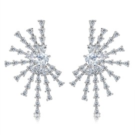 Sterling Silver Irregular Crystal Stud Earrings for Women Firework Cubic Zirconia Rhinestone Hypoallergenic Statement Earrings for Wife Mom Her (White)