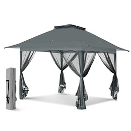 EAGLE PEAK 13' x 13' Pop-Up Gazebo Tent Instant w/ Mosquito Nettingï¼Outdoor Gazebo Canopy Easy Set-up Folding Shelter (Gray)