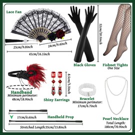 Okabay 1920s Flapper Great Gatsby Accessories Set,1920s Dresses for Women,Roaring 20's Theme Set with Sequin Fringed Dress Headband Gloves Necklace,1920s Vintage Accessories for Women Ladies (Red, M)