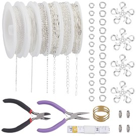 SOFPLATE 49.2 Feet/15m Silver Paperclip Chain Bulk Jewellery Chain Kit Brass Cable Curb Ball with Jump Rings Metal Pliers Connector Link Accessories for Jewellery Making Necklaces Bracelets DIY Crafts