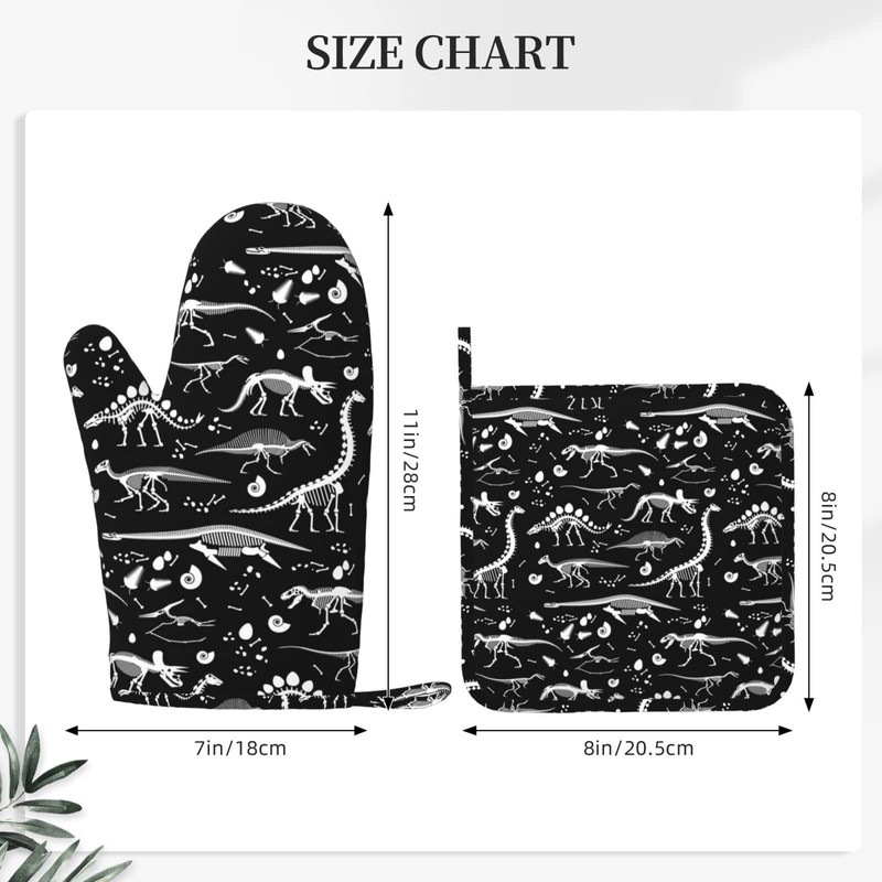 Oven Mitts and Potholders Black and White Dinosaur Skeleton Skulls