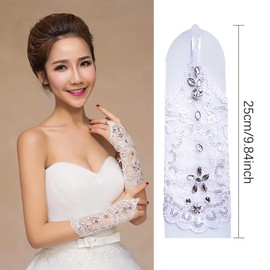 Bridal Accessories - Elegant Women's Lace Gloves, Fingerless Bridal Gloves in Retro Style, White, Satin Lace Trim