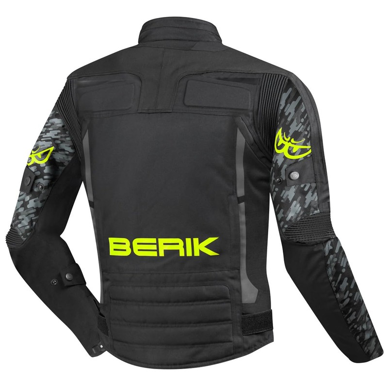 Berik Camo Street Waterproof Motorcycle Textile Jacket (Black/Yellow, 56)