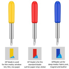 GUUZI Pack of 45 Replacement Cutting Blades Vinyl Cutting Blades, 15 Pieces 45° Standard Blade, 15 Pieces 30° Cutting for Thin Media, 15 Pieces 60° Deep Blades (Multicoloured)