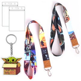 GTOTd Cute Baby Lanyard with Id Holder (2 Pack with Happy Baby Keychains) for Keys String Wallet.Gifts Anime Mandalorian Toys Merch Party Decorations Teens