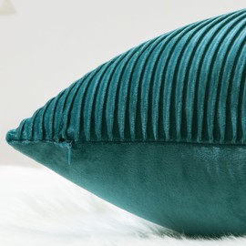 YCOLL Teal Pillow Covers 18x18 Set of 2 Velvet Striped Pattern - Soft Throw Pillows for Home Decor, Luxury Decorative Pillow Covers for Couch, Bed,Living Room