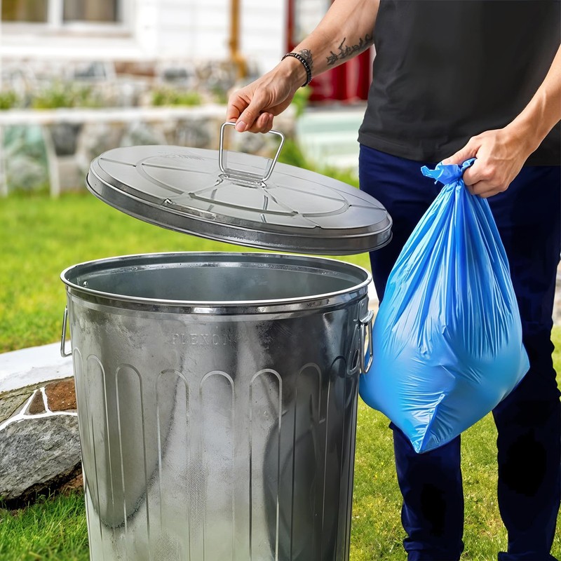 Plexon Outdoor Metal Trash Can with Lid, Galvanized Steel Outside
