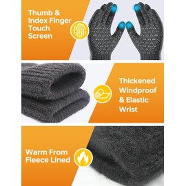Caseeto Winter Gloves Men, Touch Screen Gloves Driving Gloves Men Knit - Non-slip Grip - Wool Lined Thermal Gloves for Driving Working Running