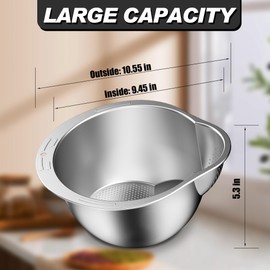 Rice Washer - Rice Washer Strainer Bowl - Rice Drainer Strainer - Fine Mesh Colander - Rice Cleaner Strainer - Colander Bowl for Rice Veggie Fruit Beans - Silver