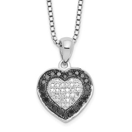 Sonia Jewels Real 925 Sterling Silver Black and White Diamond Heart Pendant Necklace Charm Chain 18" (.25 cttw.)