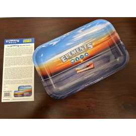 Elements Small Premium Metal Cigarette Rolling Tray Blue Logo Design 11” X 7”
