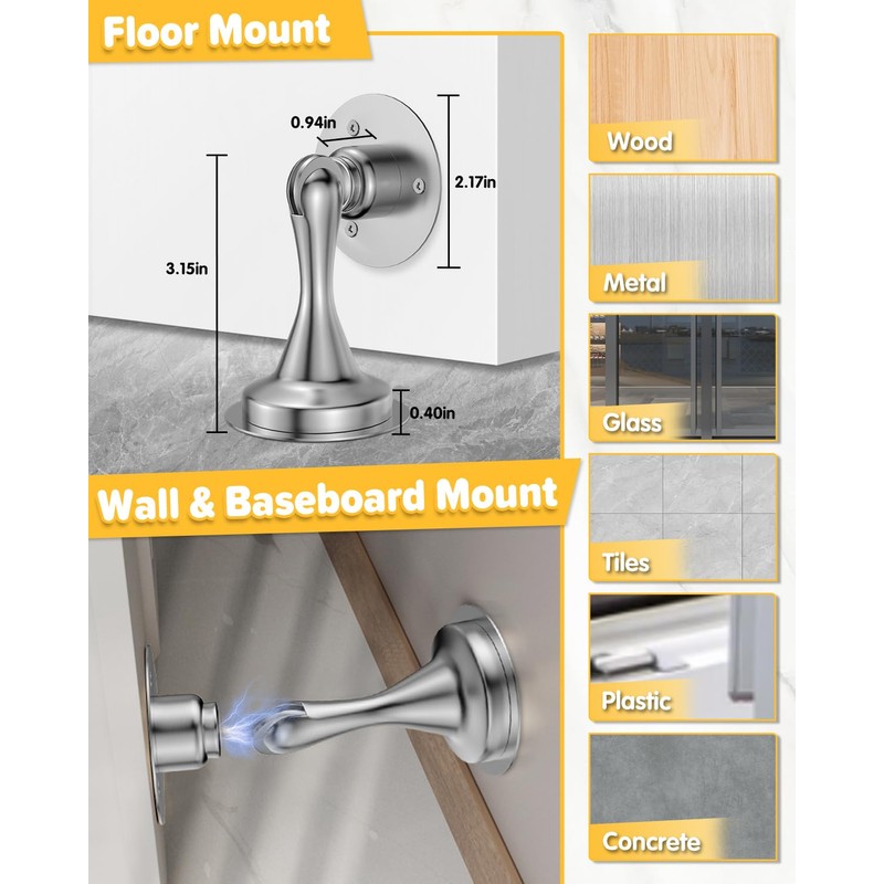 Magnetic Door Stop Holder 4 Pack - Door Stoppers Stainless