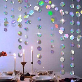 Biglumin 52 ft Colourful Glitter Paper Circle Dots Garland, 4 Pieces 4 m Round Garland, Paper Garland Glitter Round Circle Banner, Hanging Iridescent Round Garland for Birthday Wedding Party