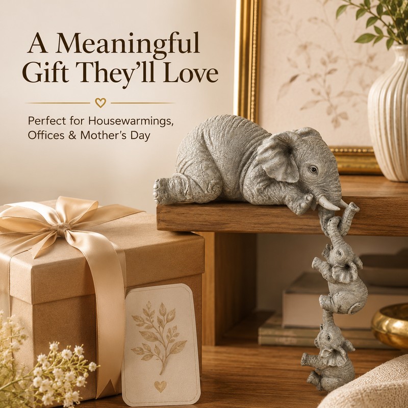 Elephant Figurine Set for Home Decor – Resin Mother &