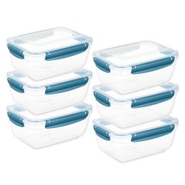 Superio Plastic Food Storage Containers, Airtight Lids, 80 oz., Blue, 6 pack