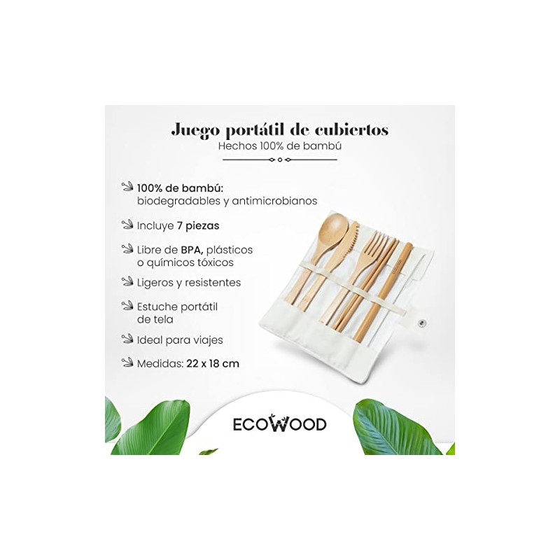 Ecowood® Juego de Cubiertos de Bambú - Incluye 7 Piezas