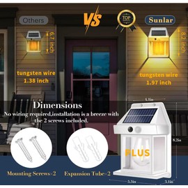 Sunlar Solar-Powered Dawn to Dusk Porch Light - 8.2" h White Outdoor Wall Sconce Motion Sensor & 3 Lighting Modes -for Garage House Patio Shed Barn Door Yard Outside Decorative Waterproof -2 Pack