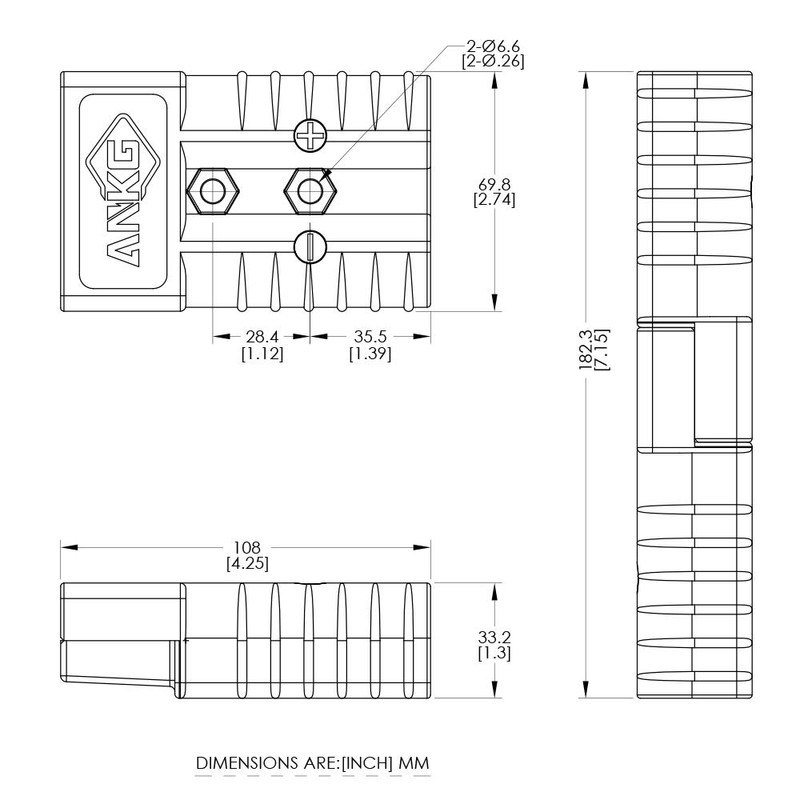 ANKG 350 Amp 600 Volt 2/0 AWG Battery Power Connector