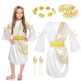 Oerphh Ancient Greek Costume Girls Roman Goddess Fancy Dress Up Costume Wreath Headband for Girls (S)