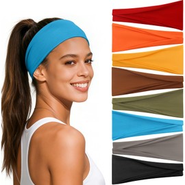 Awumbuk Fascia Capelli Donna, Set da 8 Pezzi, Multicolore con Tinta Unita e Fantasie Assortite, Elastiche e Traspiranti, per Sport Yoga Corsa e Uso Quotidiano (Giallo)