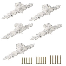 JUXYES Pack of 5 Euro Rose Decorative Cabinet Knobs with Plate, Floral Ivory Drawer Knob Cupboard Door Knobs, Ivory White Drawer Pulls Cabinet Handle Knobs for Dresser Cabinet (L, Ivory with Silver)