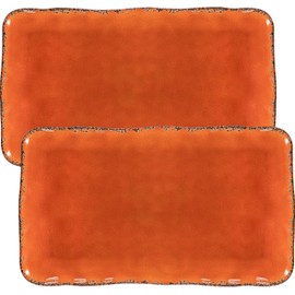 ZAROCRUS Vintage Melamine 17" x 10" Serving Platters for Serving Food, Set of 2, 100% Melamine Large Rectangle Serving Trays Sets for Fruit, Appetizer, Dessert, Home and Party Use. Orange