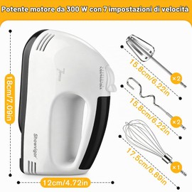 Sbattitore Elettrico 300W, 7 Velocità Design Ergonomico