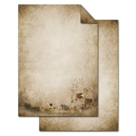 Logbuch-Verlag 50 Sheets of A4 Christmas Letter Paper Deer Printer Paper Vintage Christmas Paper Decoration 100 g Old Antique Beige Natural